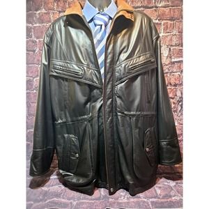 WILSONS Leather Jacket Men's Coat Black/Brown X-Large Long Liner Warm